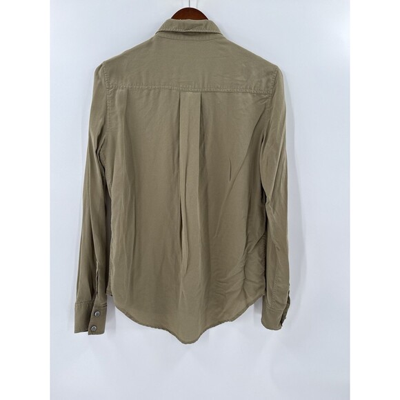 Spanx SILK Olive Green Button Down Long Sleeve Ladies Silk Shirt Size SMALL - Picture 2 of 11